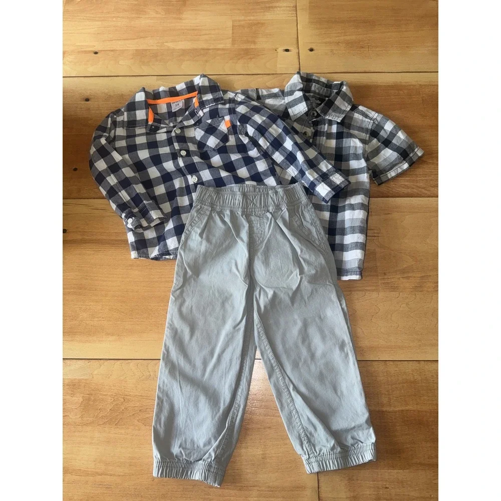 Carter's 2T 24 Month Boys Garanimals Plaid Button Down Shirts and Pants‎ Bundle